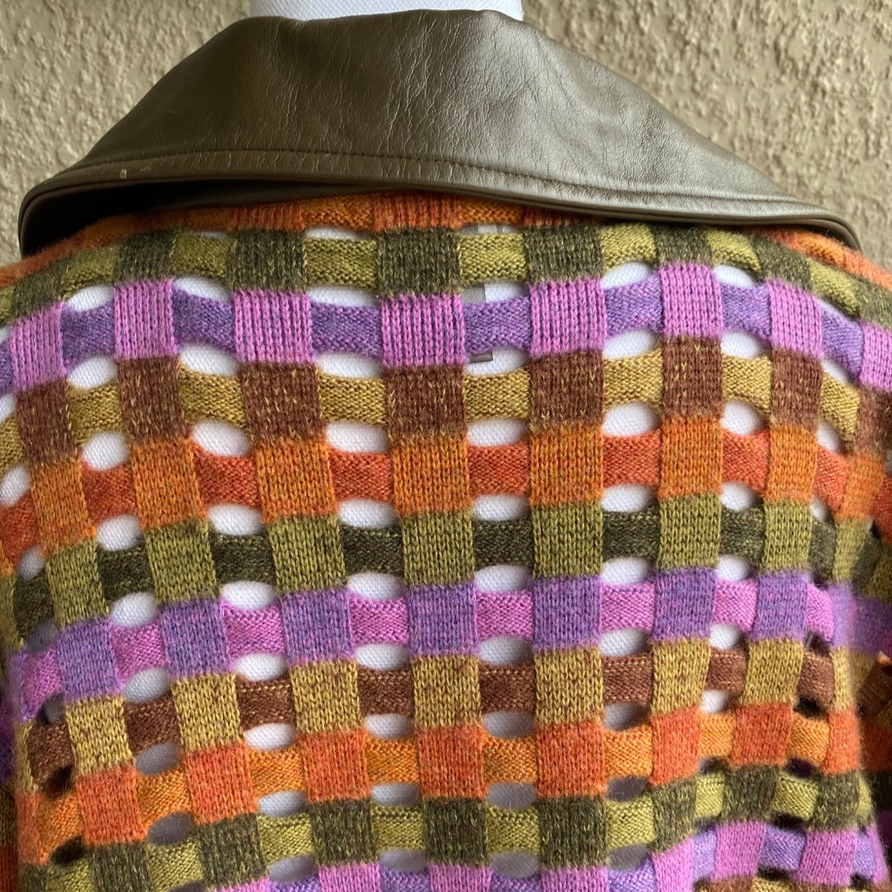SIGRID OLSEN Open Cardigan Jacket Leather Trim Multi-Color Wool Size 1X - Picture 4 of 7